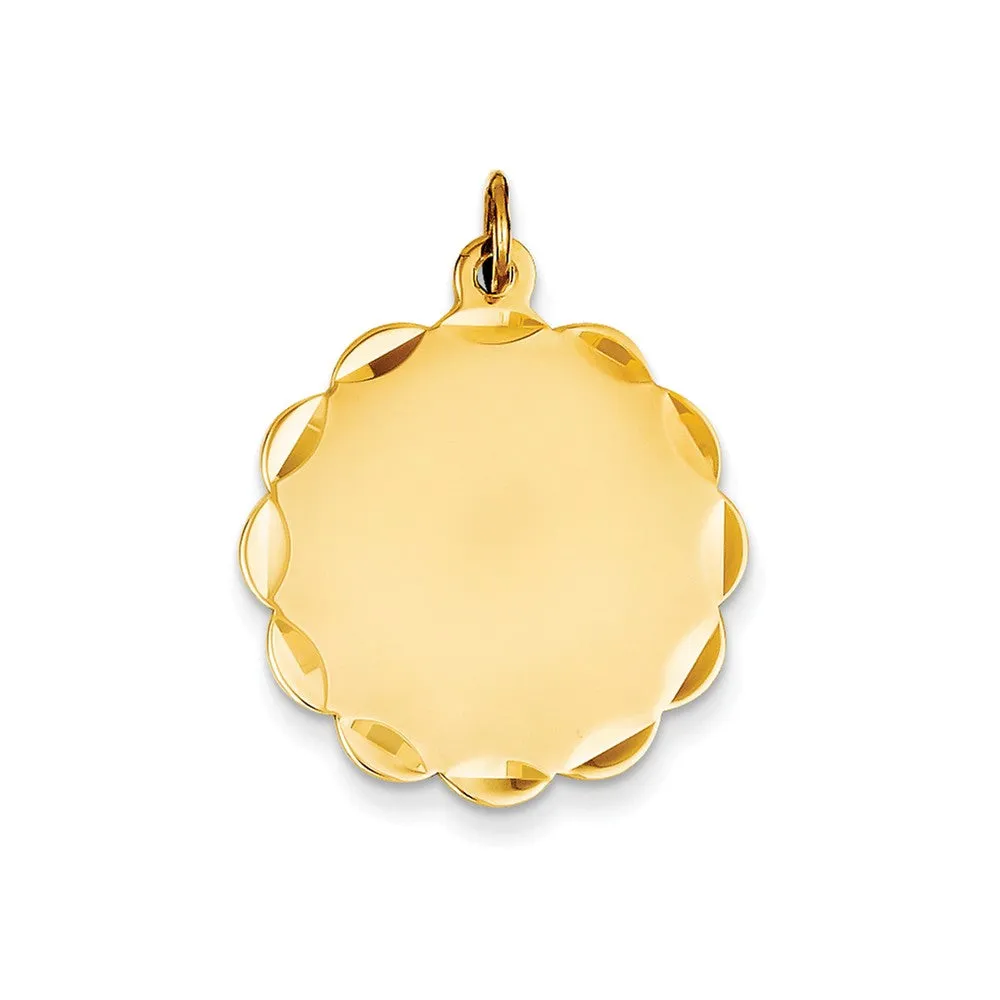 .018 Gauge Engravable Scalloped Disc Charm in 14k Gold