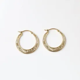 14k Embosed Flat Shell Hoops