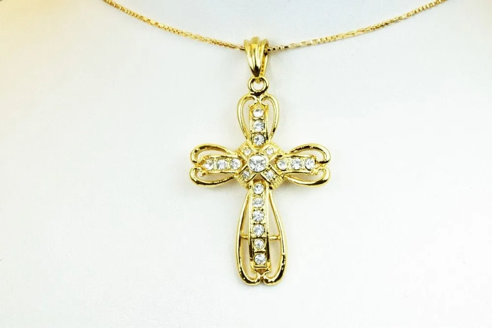 18k as as gold filled* tarnish resistant cross pendant with cubic zircon (cz) rhinestone size 51x34.5mm for jewelry making gp102