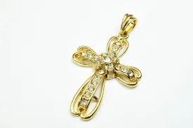 18k as as gold filled* tarnish resistant cross pendant with cubic zircon (cz) rhinestone size 51x34.5mm for jewelry making gp102