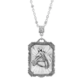 1928 Jewelry&reg; Pewter Lalique Rectangle Horse Head Necklace 24 In.