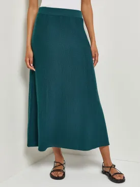 A-Line Textural Stripe Cashmere Midi Skirt, Marine Teal