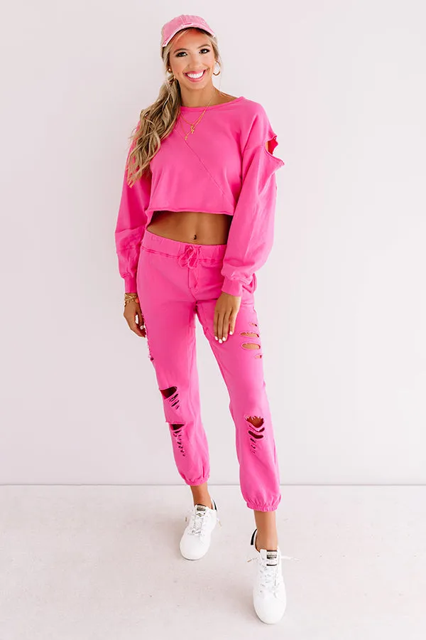 A Little Chilly Crop Sweatshirt In Pink