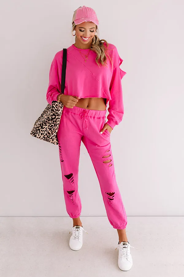 A Little Chilly Crop Sweatshirt In Pink