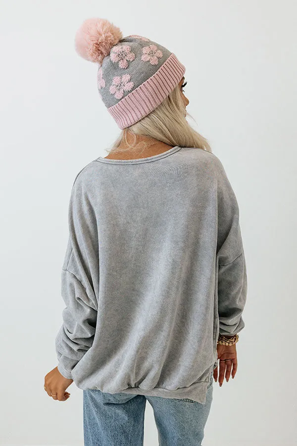 Always Down To Chill Mineral Wash Sweatshirt in Grey