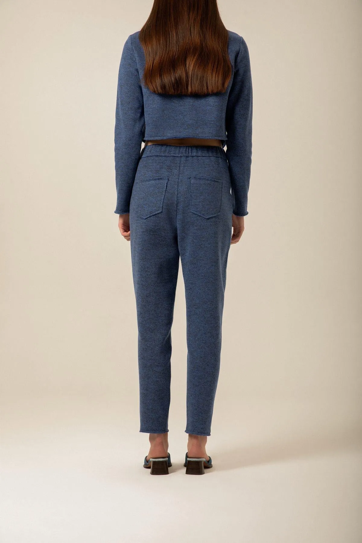 Asymmetrical Closure Knitwear Navy Blue Pants