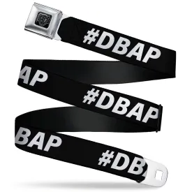 BD Wings Logo CLOSE-UP Black/Silver Seatbelt Belt - #DBAP Hash Tag Text Black/White Webbing