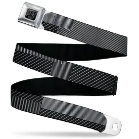 BD Wings Logo CLOSE-UP Black/Silver Seatbelt Belt - Hash Mark Stripe Black/White Webbing