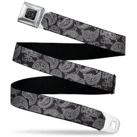 BD Wings Logo CLOSE-UP Black/Silver Seatbelt Belt - Paisley Black/White Webbing