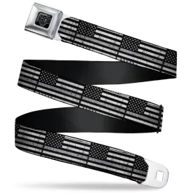 BD Wings Logo CLOSE-UP Black/Silver Seatbelt Belt - Thin Gray Line Flag Weathered Black/Grays Webbing