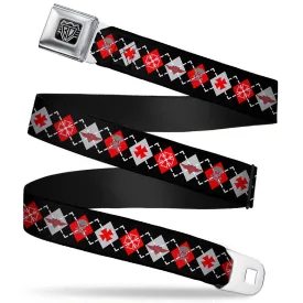 BD Wings Logo CLOSE-UP Full Color Black Silver Seatbelt Belt - BD Argyle Black/Red/Gray Webbing