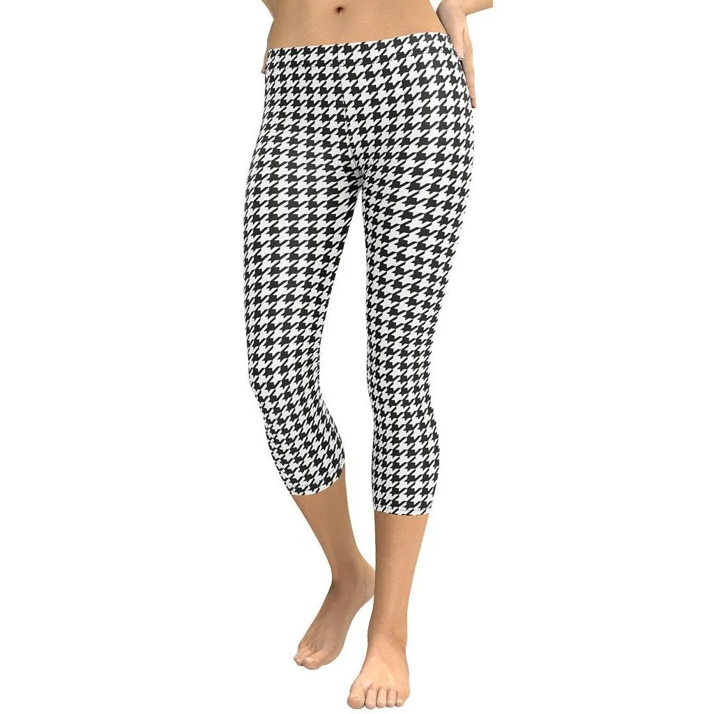 Black & White Houndstooth Print Capris