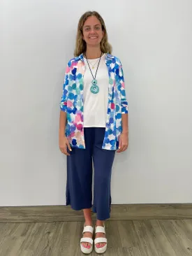 Blue and Pink Dots Collared Button Down Top