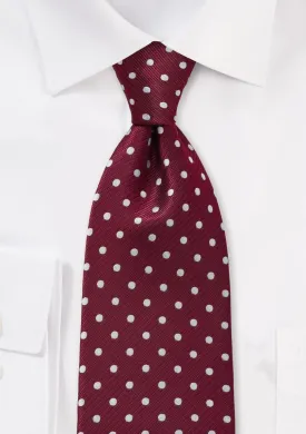 Burgundy and White Polka Dot Necktie