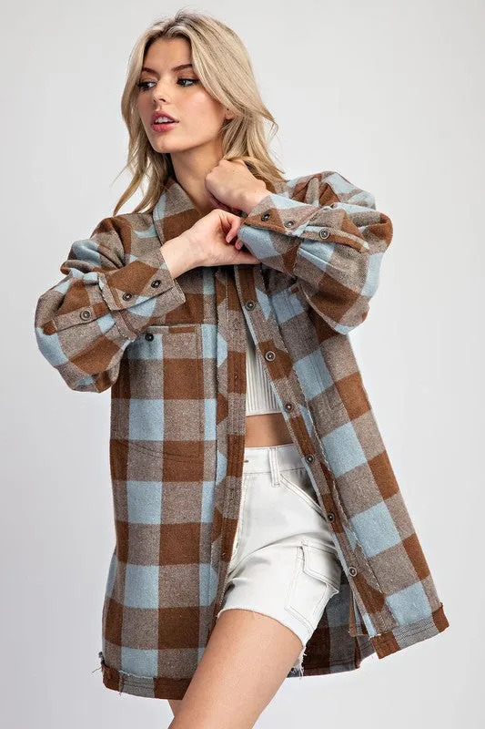 Checker Print Button Down Shacket