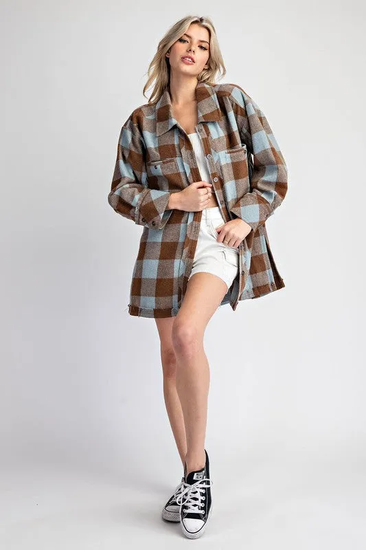 Checker Print Button Down Shacket