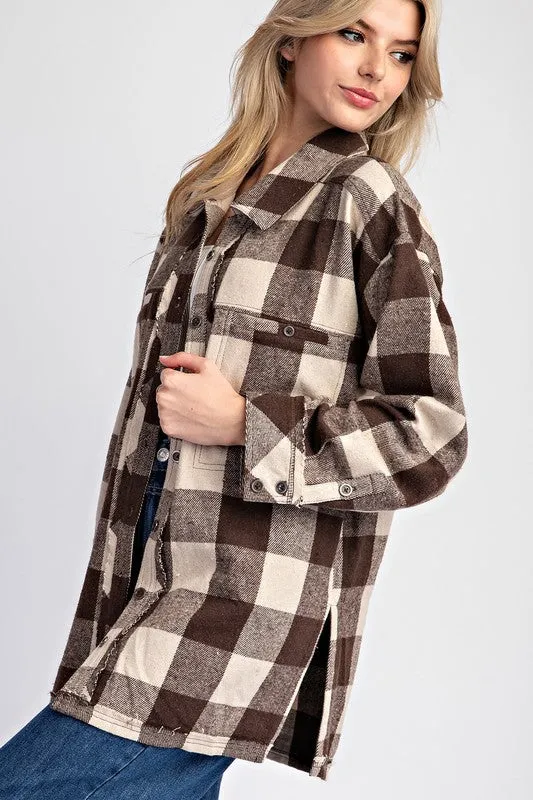 Checker Print Button Down Shacket