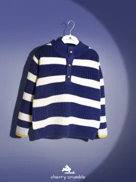 Cherry Crumble Unisex Navy Blue & off White Striped Sweater