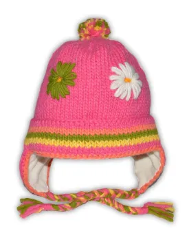 Children's Hat Pink Flower Wool Chullo