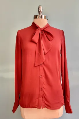 Cognac Button Down Bow Top