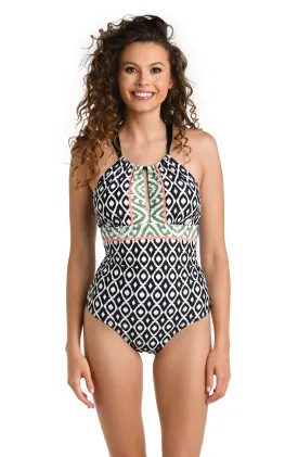 Desert Dunes High-Neck Keyhole One Piece