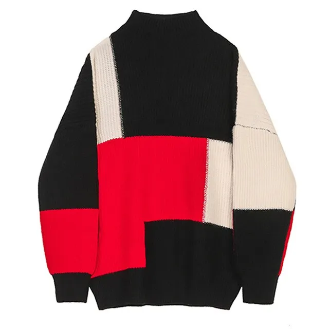 [EAM] Contrast Color Knitting Sweater Loose Fit Round Neck Long Sleeve Women Pullovers New Fashion Tide Autumn Winter 2020 1M097