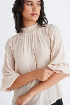 Embrace Champagne Textured High Neck Shirred Top