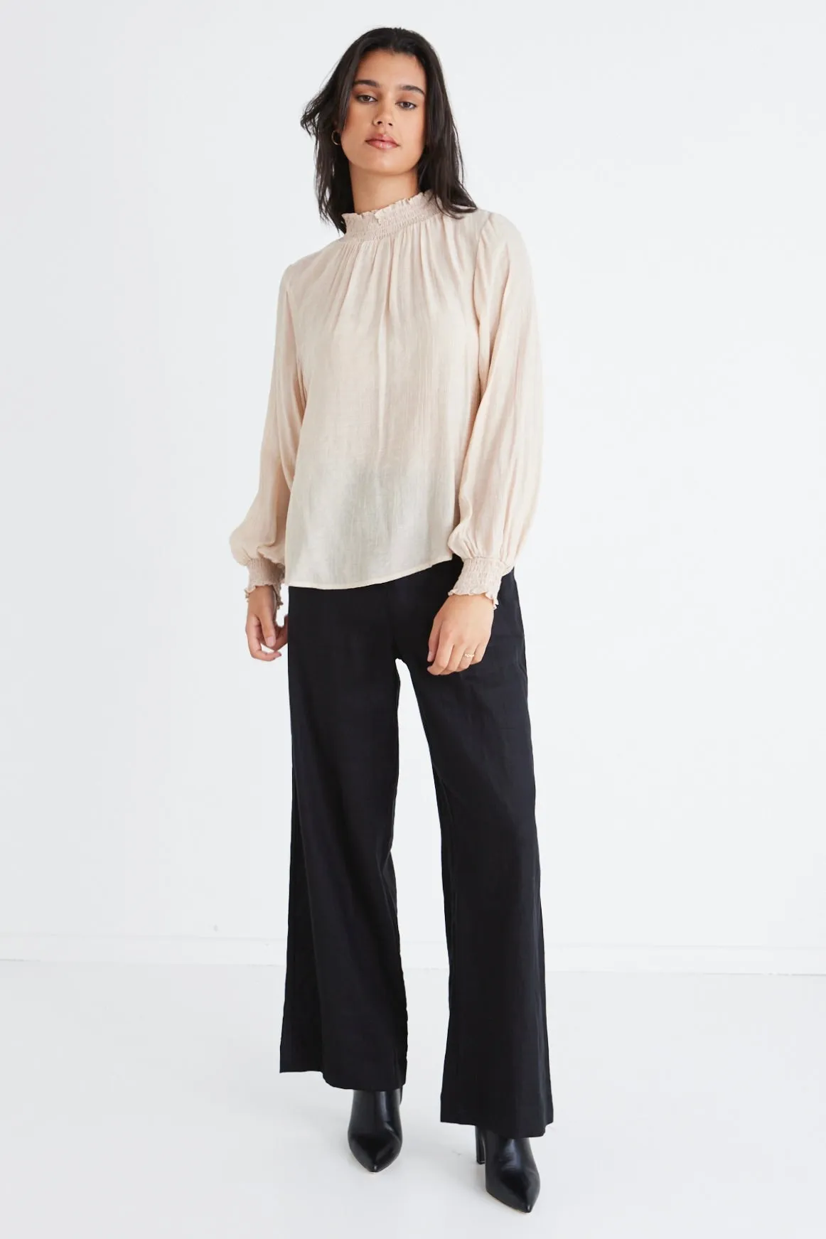 Embrace Champagne Textured High Neck Shirred Top