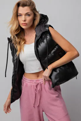 Faux Leather Puffer Vest