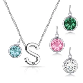 Initial S Necklace with Birthstone Charm Created with Zircondia® Crystals