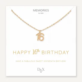 Memories: "HAPPY 16TH BIRTHDAY" | Number 16 Necklace | 18K Gold-Plated