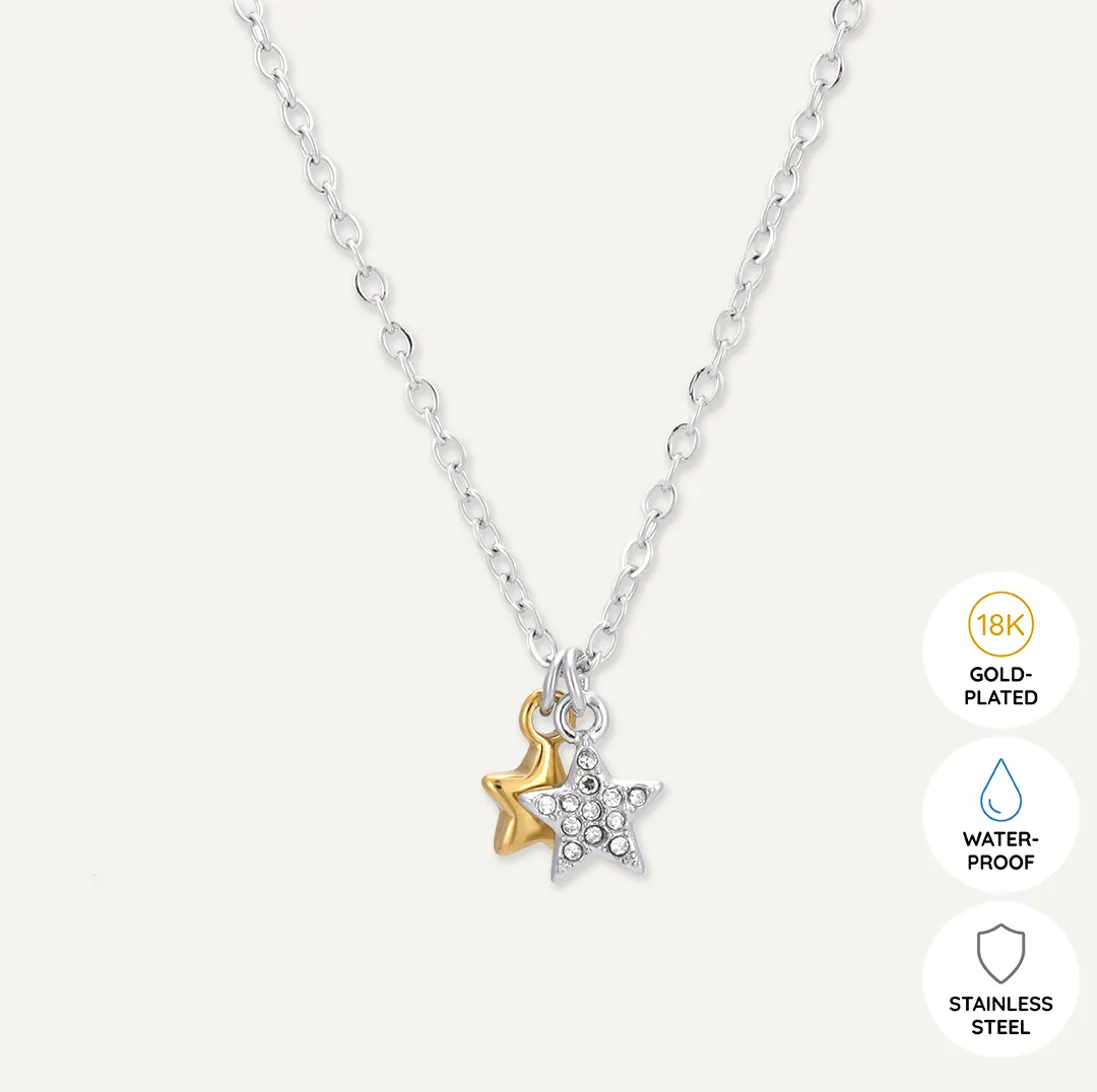 Memories: "TWINKLE" | Duo Star Necklace | White Gold & 18K Gold-Plated