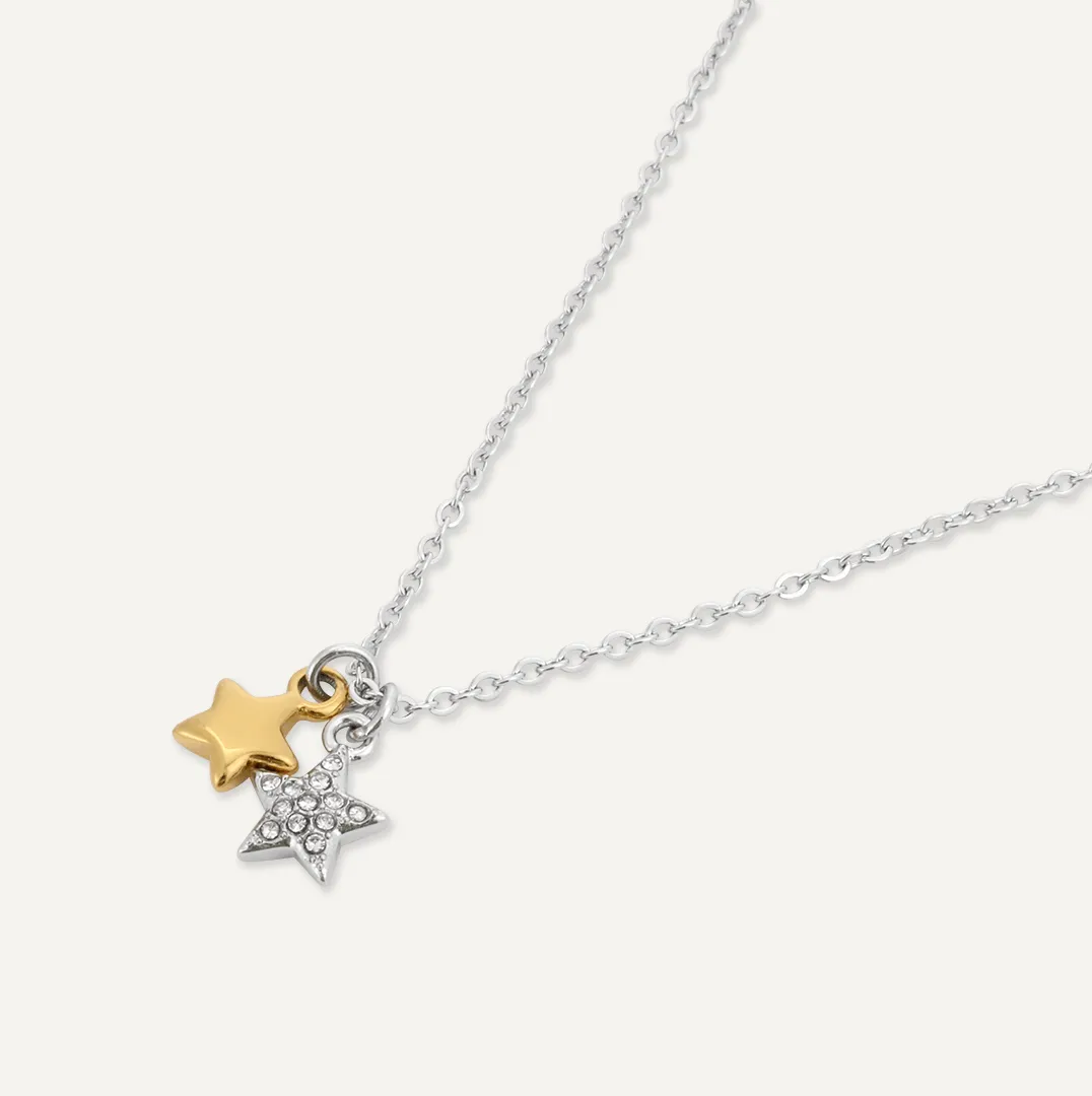 Memories: "TWINKLE" | Duo Star Necklace | White Gold & 18K Gold-Plated