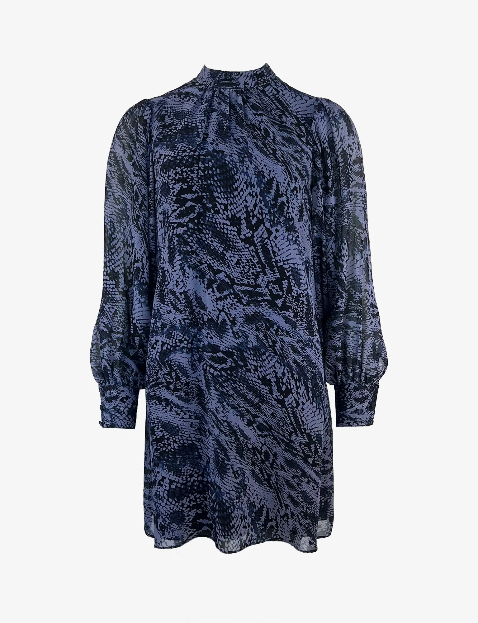 Navy Animal Print High Neck Dress