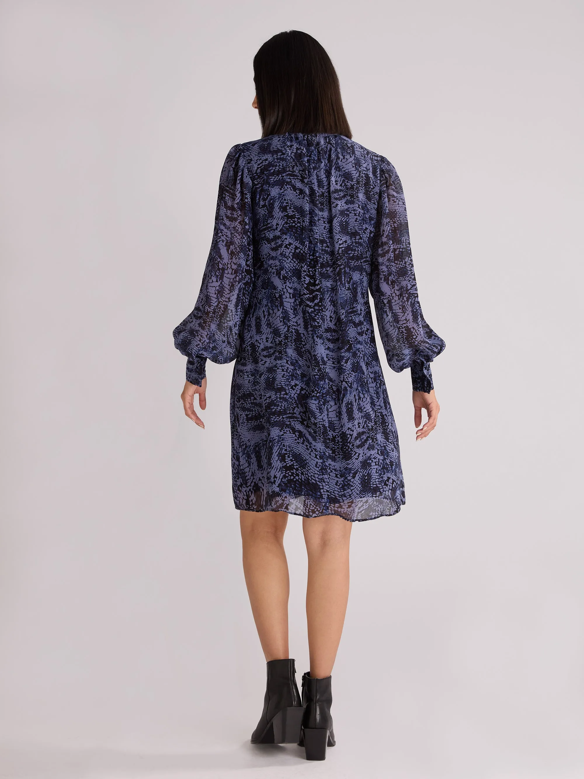 Navy Animal Print High Neck Dress