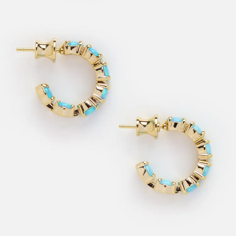 Oh She Fancy Blue Opal Huggie Hoop Earrings