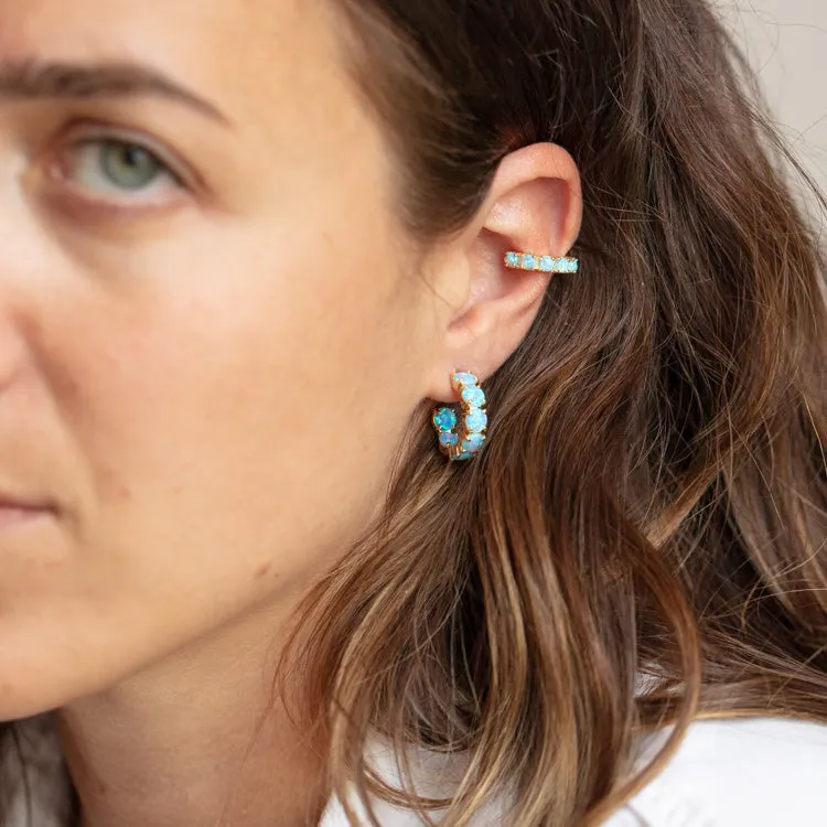 Oh She Fancy Blue Opal Huggie Hoop Earrings