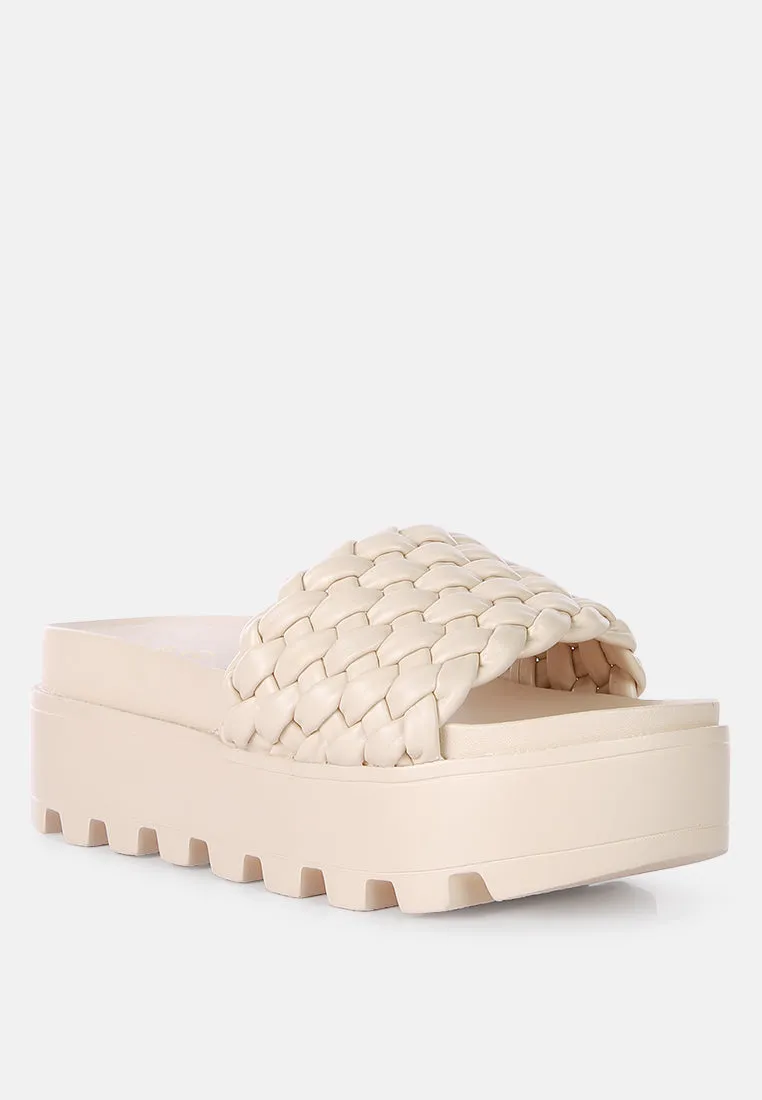 Platform Slides With Woven Textured Straps