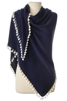 Pom-Pom Triangle Wrap - Midnight/Ivory