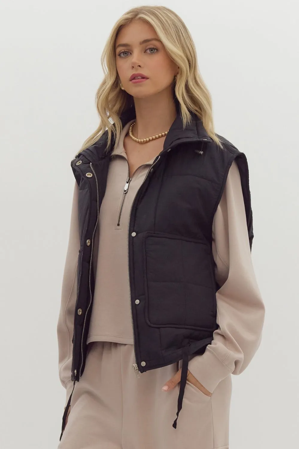 Quilted Zip-Up Snap Button Vest