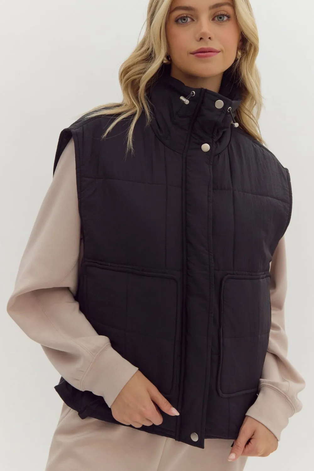 Quilted Zip-Up Snap Button Vest