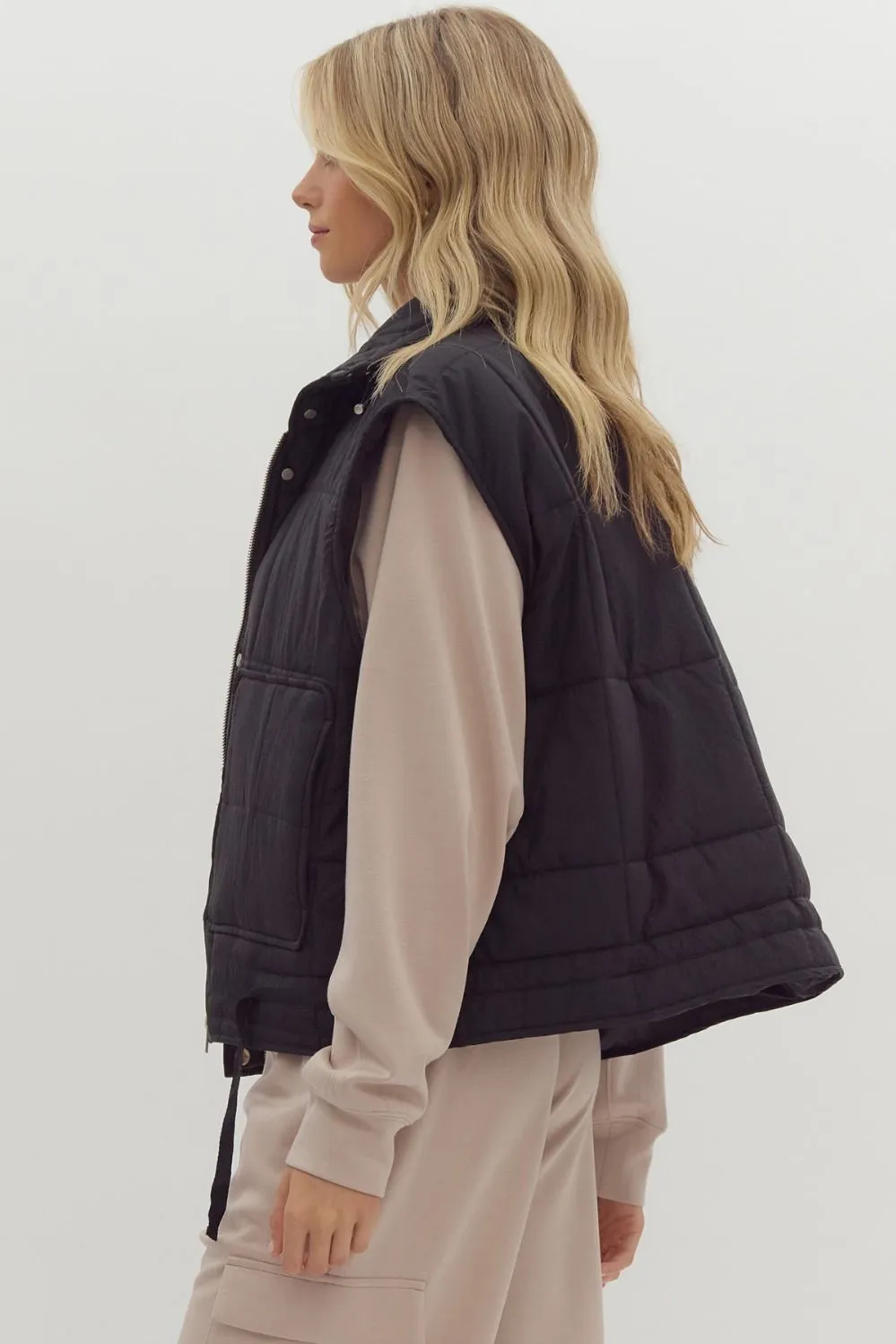 Quilted Zip-Up Snap Button Vest