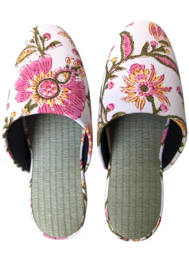 [Small] Tatami Block Printing Flowers Slippers 2023S-B