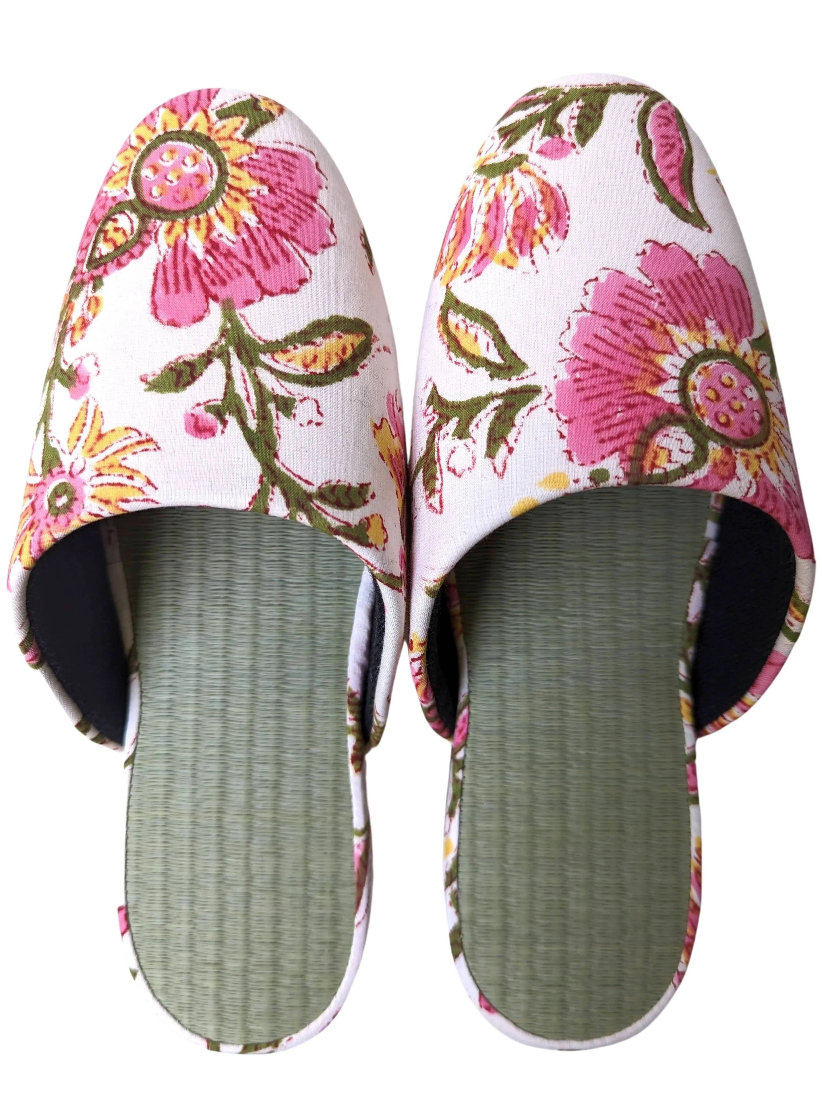 [Small] Tatami Block Printing Flowers Slippers 2023S-B