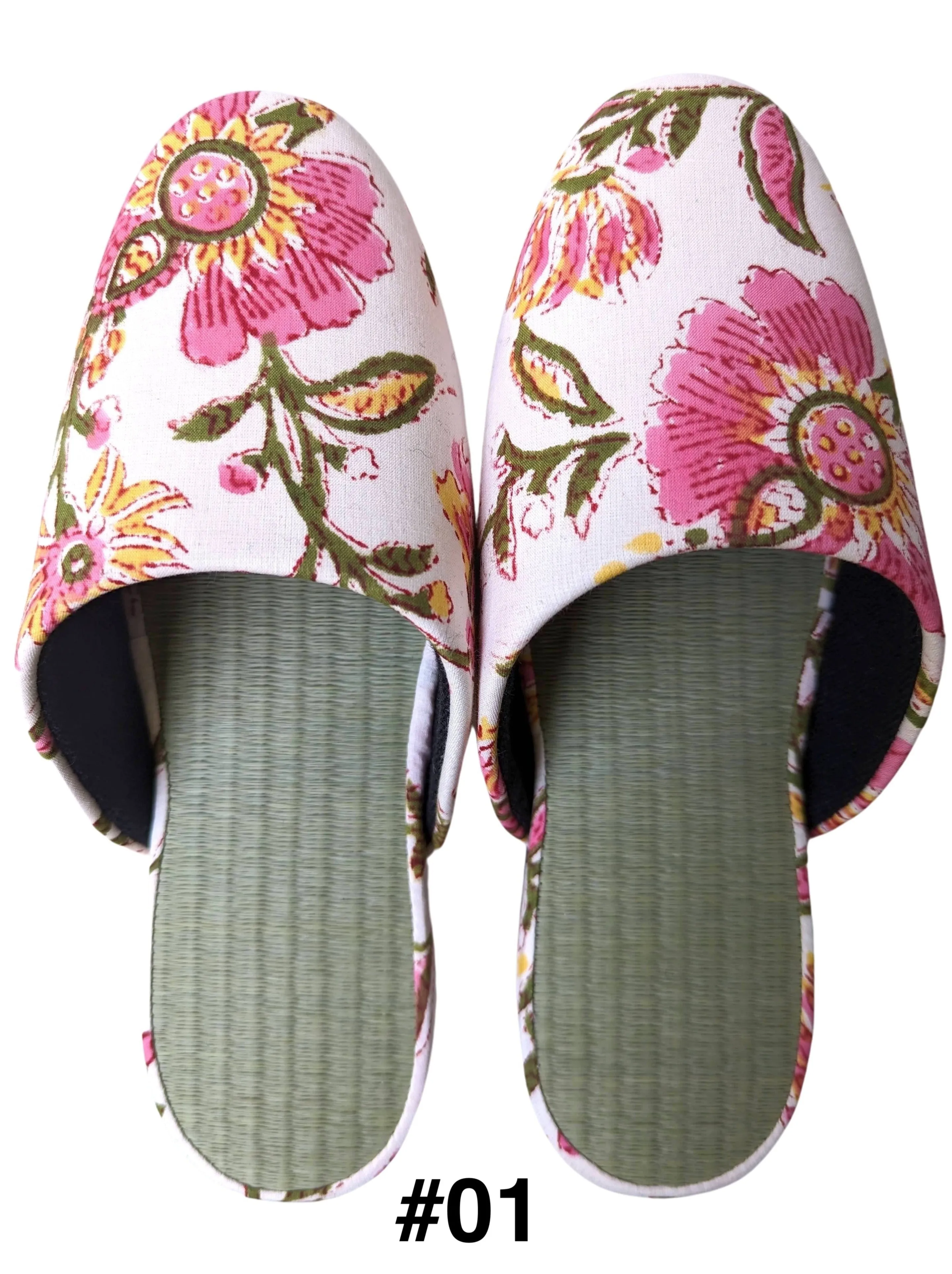 [Small] Tatami Block Printing Flowers Slippers 2023S-B