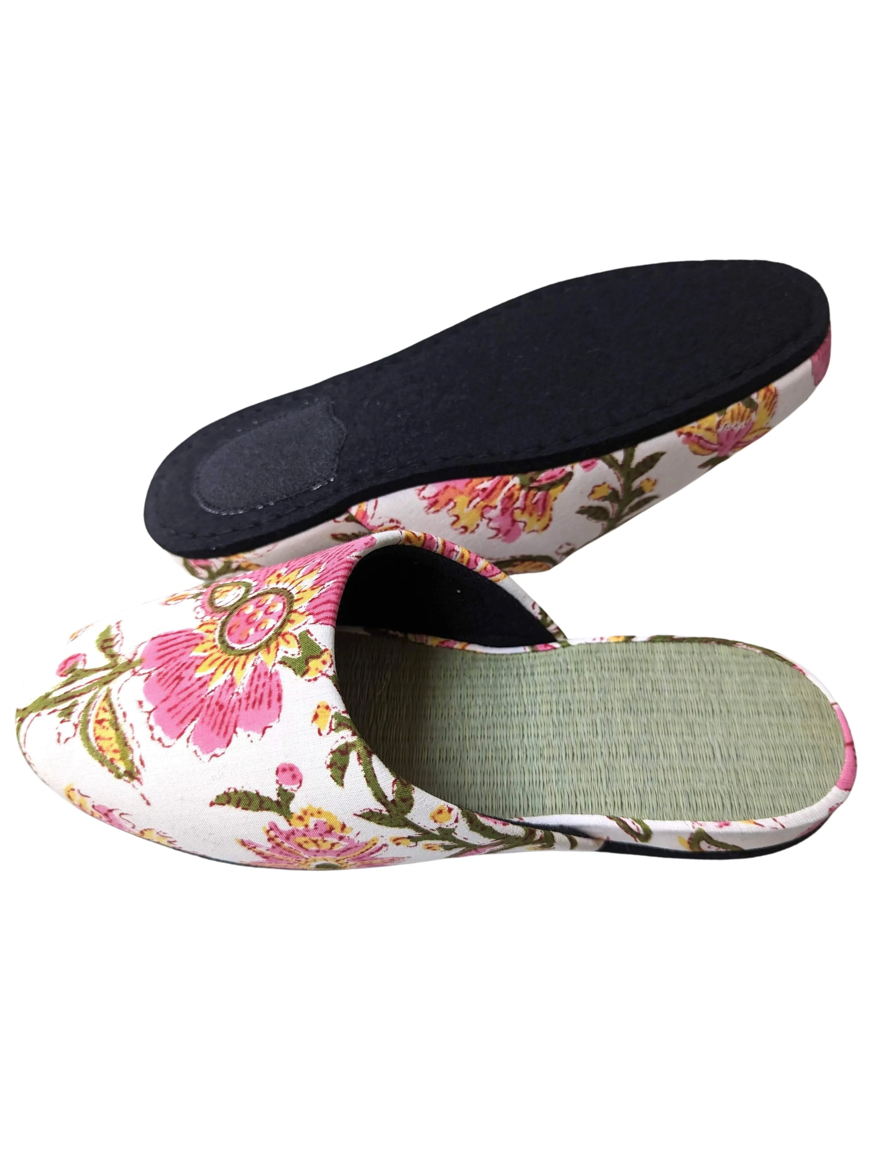 [Small] Tatami Block Printing Flowers Slippers 2023S-B