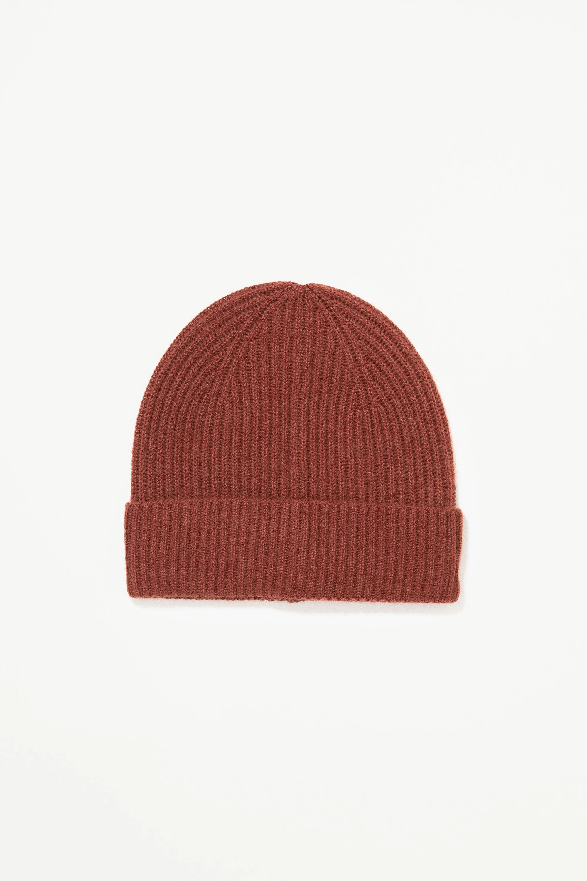 Unisex Cashmere Ribbed Beanie Hat - Clay