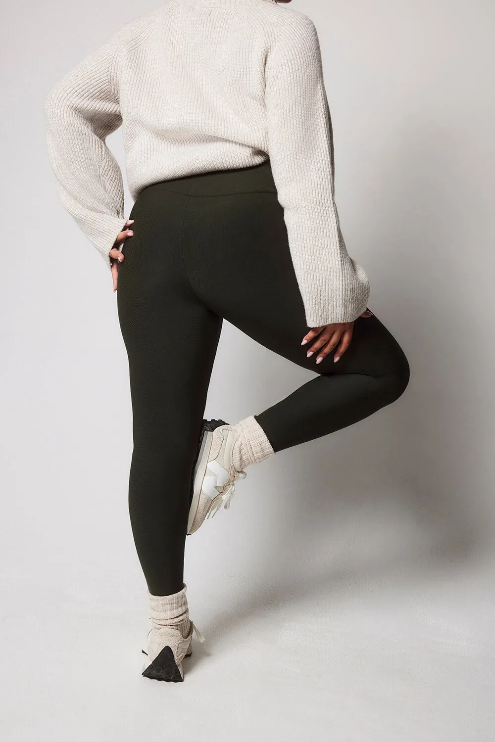 Winter Everyday High Waisted Leggings - Deep Olive