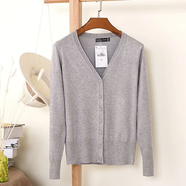 Women Knitted Cardigan Coat Autumn Winter Casual V-Neck Long Sleeve Sweater Pullovers Women Clothes